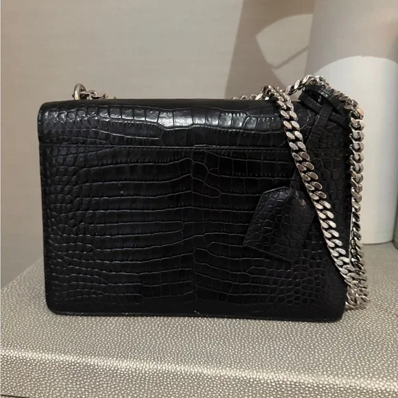 Yves Saint Laurent Black Croc-Embossed Leather Bag - Picture 2 of 4